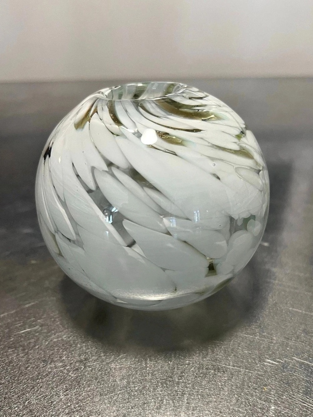 White & Clear Abstract Glass Art Sphere Paperweight